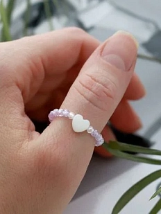 Кольцо из бисера ручной работы с перламутровым сердцем, розовое, 6,5 см