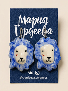 Серьги Мария Гордеева «Львы», синие, керамика