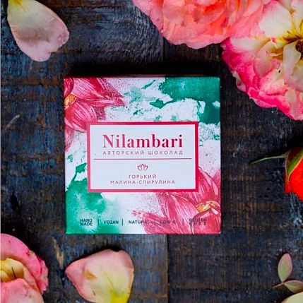 Шоколад Nilambari горький 56% «Малина-спирулина», 65 гр, фото 2.