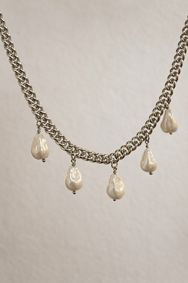 Цепь с гематитом и подвеской из жемчуга «Капли» Migette, фото 2.