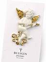 Брошь ручной работы Bulygin «Купидон с лютней», фарфор, бело-золотистая, превью фото 1