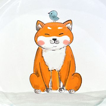 Тарелка ручной работы Ким керамика с бортиком Сиба-ину с птичкой, белая, 17 см, фото 3.