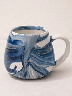 Кружка ручной работы с разводами Кафель «Исландия», бело-синяя, керамика, 450 мл