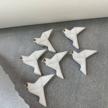 Брошь ручной работы «Голубь летящий оригами», Partala ceramics, фото 4.