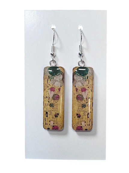 Серьги с картиной «Поцелуй», дерево с эпоксидной смолой, фото 1.