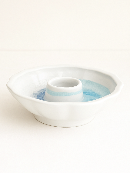 Подсвечник ручной работы «Цветочек», бело-синий, керамика, фото 3.