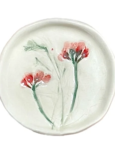 Блюдце для украшений ручной работы «Красные цветочки», полуфарфор, 7 см