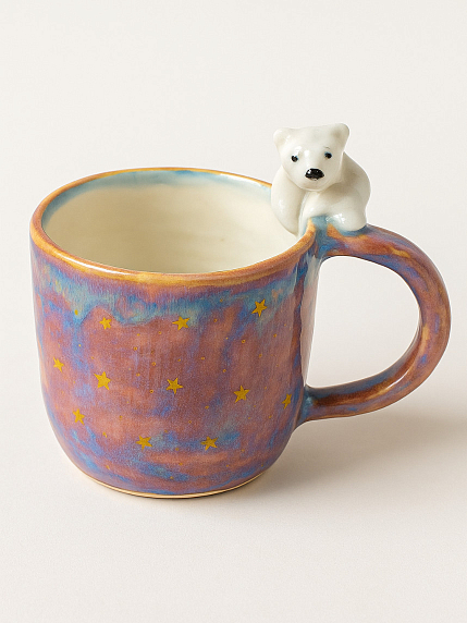 Кружка ручной работы расписная с фигуркой Белый медведь, керамика, 400 мл, фото 3.