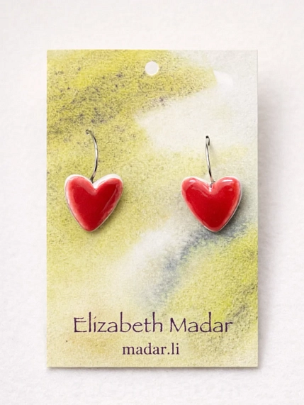 Серьги Elizabeth Madar Сердечки, керамика, ярко-красные, фото 1.