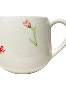 Кружка ручной работы Катя Вебер с тюльпанами, белая, керамика, 250 мл