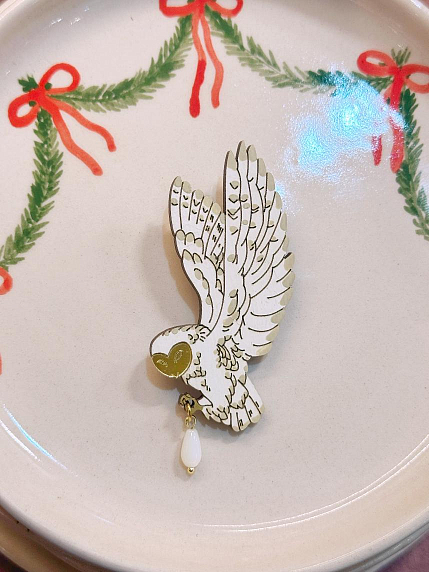 Брошь «Сова», белая, фото 1.