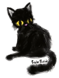 3D Стикер на телефон Pablo Radini «Чёрный кот с большими глазами», объёмный