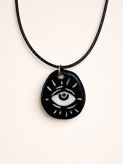 Подвеска ручной работы Боттери керамика «Глаз», чёрный, керамика, фото 1.