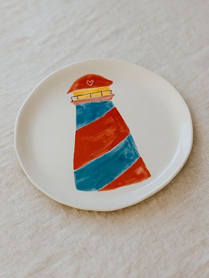 Тарелка ручной работы «Маяк большой», белая, 19 см, фото 2.