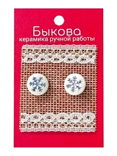 Серьги ручной работы Быкова керамика «Синие снежинки», фарфор