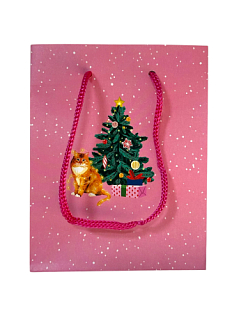 Пакет подарочный «Кот у ёлки»