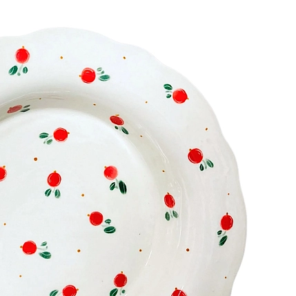 Тарелка глубокая ручной работы «Брусника», полуфарфор, 20 см, фото 2.