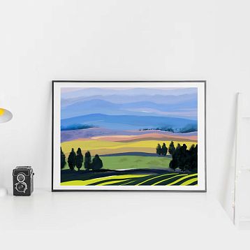 Постер интерьерный «Пейзаж с полями и горами», А3, фото 2.