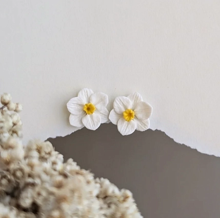 Серьги-гвоздики Подарки руками «Нарциссы», полимерная глина, фото 3.