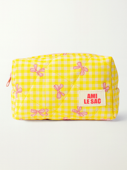 Косметичка ручной работы «Bebesss», жёлтая клетка с бантиками, фото 1.