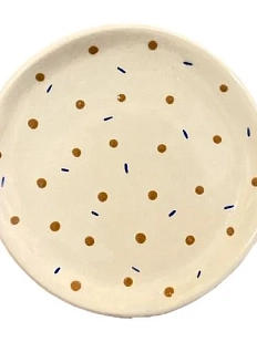 Тарелка ручной работы Малёма с росписью «Точки и штрихи», сине-зелёная, керамика, 12 см