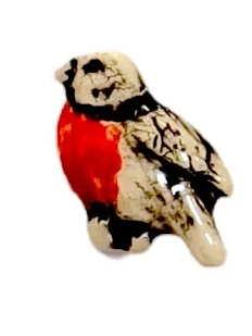 Брошь ручной работы Elizabeth Madar Снегирь, красная, керамика