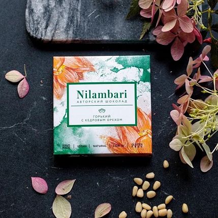 Шоколад Nilambari горький 60% с кедровым орехом, 65 гр, фото 2.