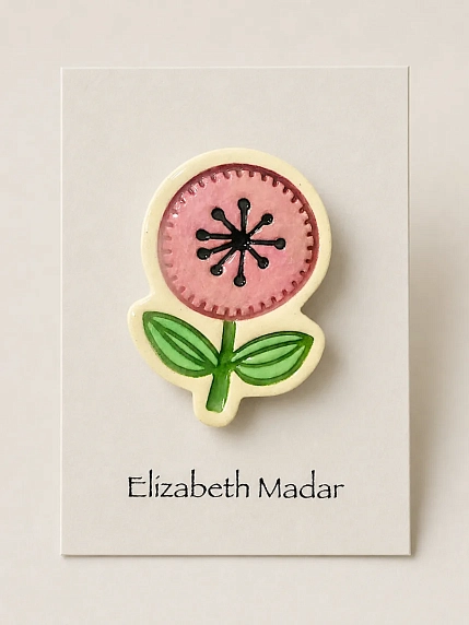 Брошь ручной работы Elizabeth Madar Большой цветок, розовый, керамика, фото 1.