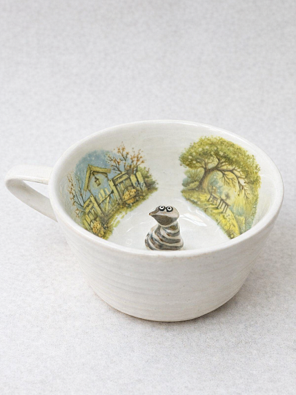 Чашка для чая ручной работы Мадам де Тюль с фигуркой внутри Котик, фарфор, 250 мл, фото 3.