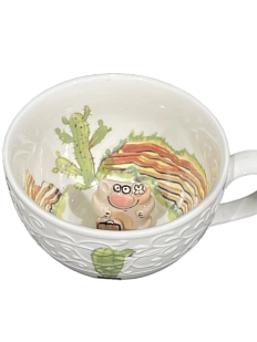 Чашка для чая ручной работы Мадам де Тюль с фигуркой внутри Свинка и кактусы, фарфор, 250 мл