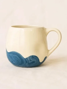 Кружка ручной работы РУКИ В ГЛИНЕ «Синий мрамор», керамика, 250 мл, мятая