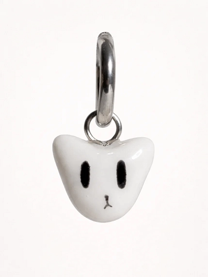 Моносерьга ПетПоллиПокет Котик, полимерная глина, белая, фото 1.