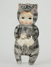 Ёлочная игрушка из фарфора «Малыш в костюме котика», 10 см