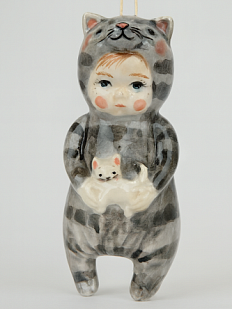 Ёлочная игрушка из фарфора «Малыш в костюме котика», 10 см