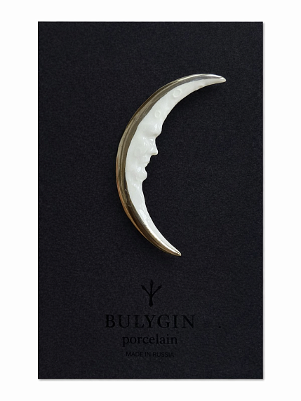 Брошь ручной работы Bulygin «Месяц» бело-серебристая, фарфор, фото 1.