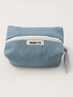Джинсовая косметичка ручной работы с карманом Migette, размер S, голубая с полосатым подкладом