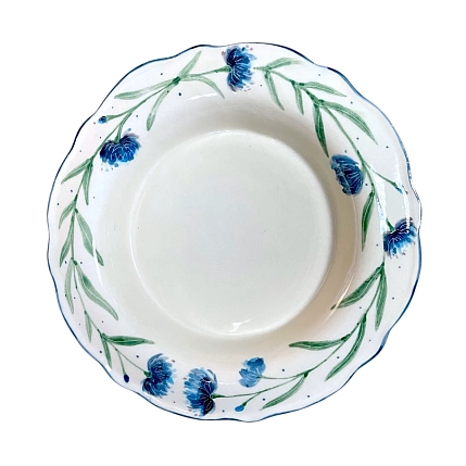 Тарелка глубокая ручной работы Чашки и поцелуи «Васильки», полуфарфор, 20 см, фото 1.