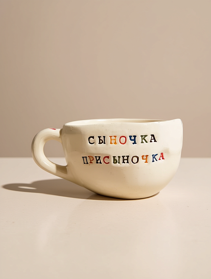 Кружка ручной работы с надписью «Сыночка присыночка», керамика, 180 мл, фото 1.