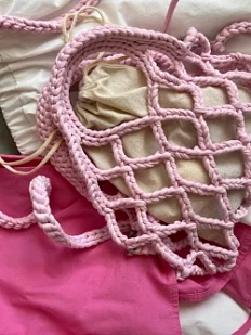 Авоська вязаная ручной работы, светло-розовая