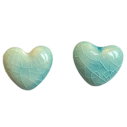 Серёжки-гвоздики КерамЕлКа Сердечки, кракелюр, керамика, тиффани, фото 1.