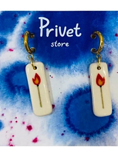 Серьги-конго Звер «Горящая спичка», керамика,  белый