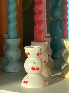 Подсвечник ручной работы с росписью вишенки «Башня», салатовый