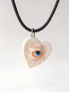 Подвеска ручной работы Боттери керамика «‎Глаз в сердце»‎, бежевый, керамика