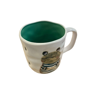 Кружка ручной работы Ким керамика с росписью Лягушка в полосатом свитере, фарфор, 350 мл, фото 4.