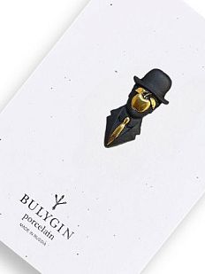 Брошь ручной работы Bulygin «Магритт», фарфор, чёрно-золотистая