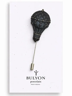 Брошь ручной работы Фарфор Булыгина «Аэростат», чёрно-золотистая