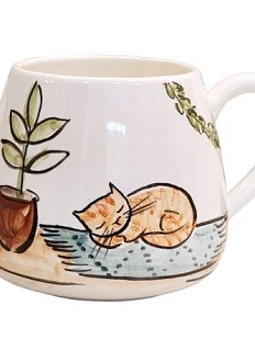 Кружка ручной работы Спящий котик, керамика, 300 мл