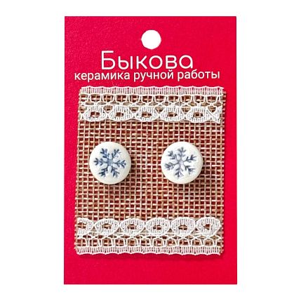 Серьги ручной работы «Синие снежинки», фарфор, фото 1.