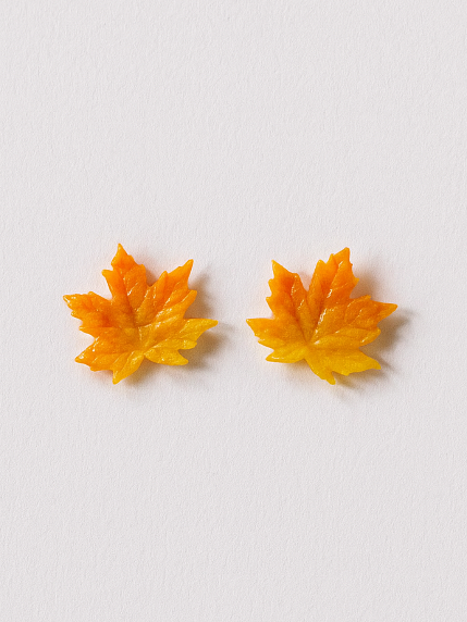 Серьги-гвоздики «Кленовые листочки», полимерная глина, фото 1.