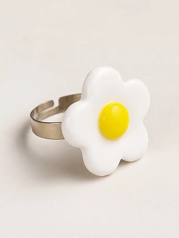 Кольцо Радость Рядом «Ромашка», незамкнутое, полимерная глина, белое, фото 2.